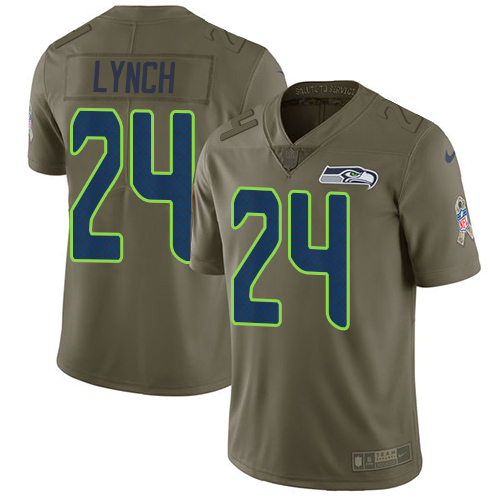 Nike Seahawks #24 Marshawn Lynch Olive Youth Stitched NFL Limited Salute to Service Jersey - Click Image to Close